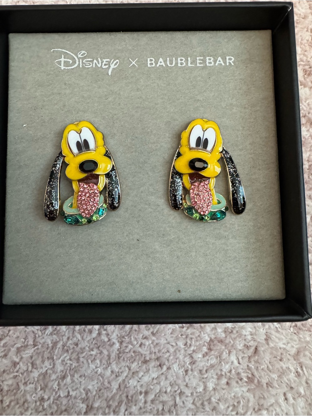 NWT Disney x BaubleBar Pluto Statement Crystal Enamel Stud Earrings